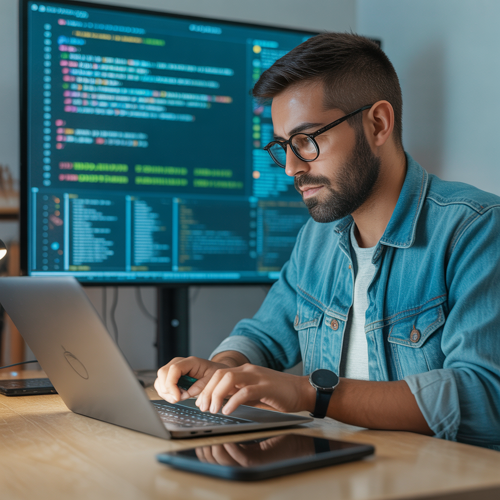 Estudiantes aprendiendo programación en entorno moderno